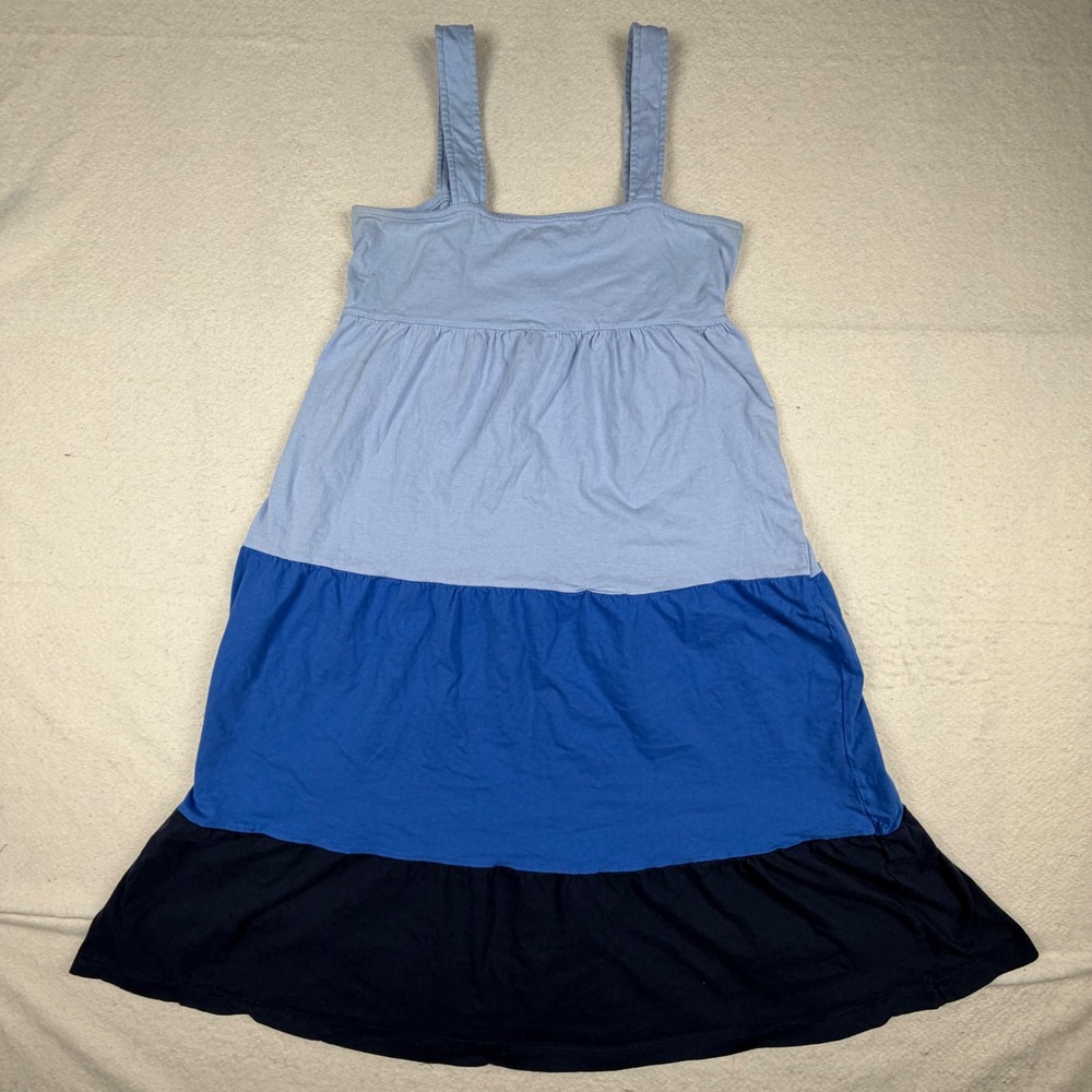 Sfera Basic Blue Colorblock Tiered Midi Dress Smocked Back Sleeveless Womens L